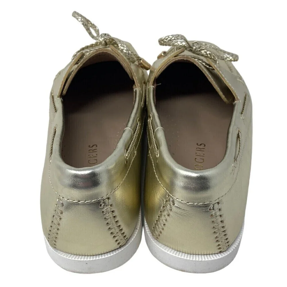 Jack Rogers Women's Size 8 Ocean Leather Boat Shoes Gold Slip On Flat Loafer